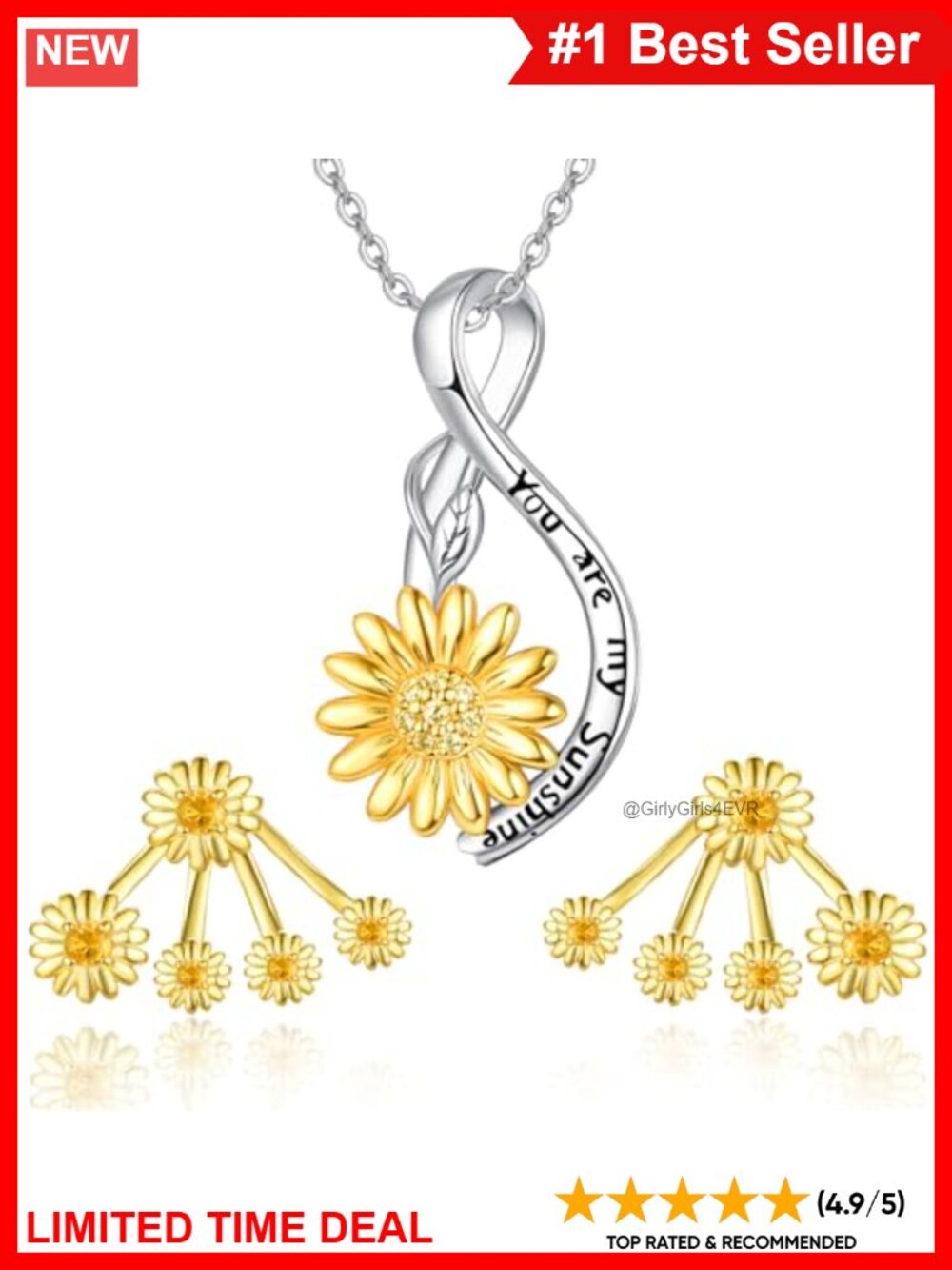 Dreamboat Sunflower Jewelry Set 925 Sterling Silver 18K Gold Plated Necklace